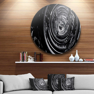 Fractal 3D Black Whirlwind - Abstract Round Metal Wall Art